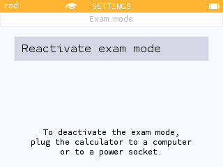 When exam mode is activated a message appears explaining how to exit